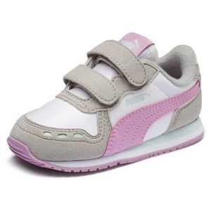 Puma Cabana Racer SL V PS Trainers Sz 8 Girl White Pink Velcro Toddler Worn Once